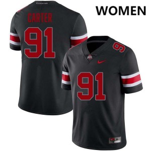 Women's #91 Ohio State Football Jarquez Carter Embroidery Jersey - Blackout