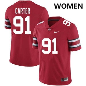 Women Football #91 Ohio State Jarquez Carter Replica Jersey - Red