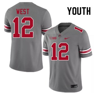 Youth #12 The Fighting Buckeyes Football Bryce West 2025-26 Jersey - Grey