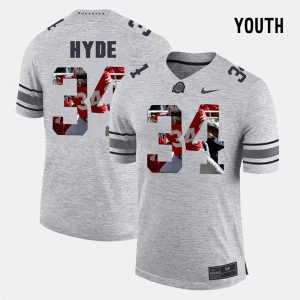 Youth Buckeyes Pictorital Gridiron Fashion #34 Pictorial Gridiron Fashion CameCarlos Hyde college Jersey - Gray