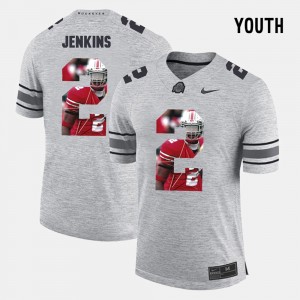 Kids Pictorial Gridiron Fashion #2 Buckeye Pictorital Gridiron Fashion Malcolm Jenkins college Jersey - Gray